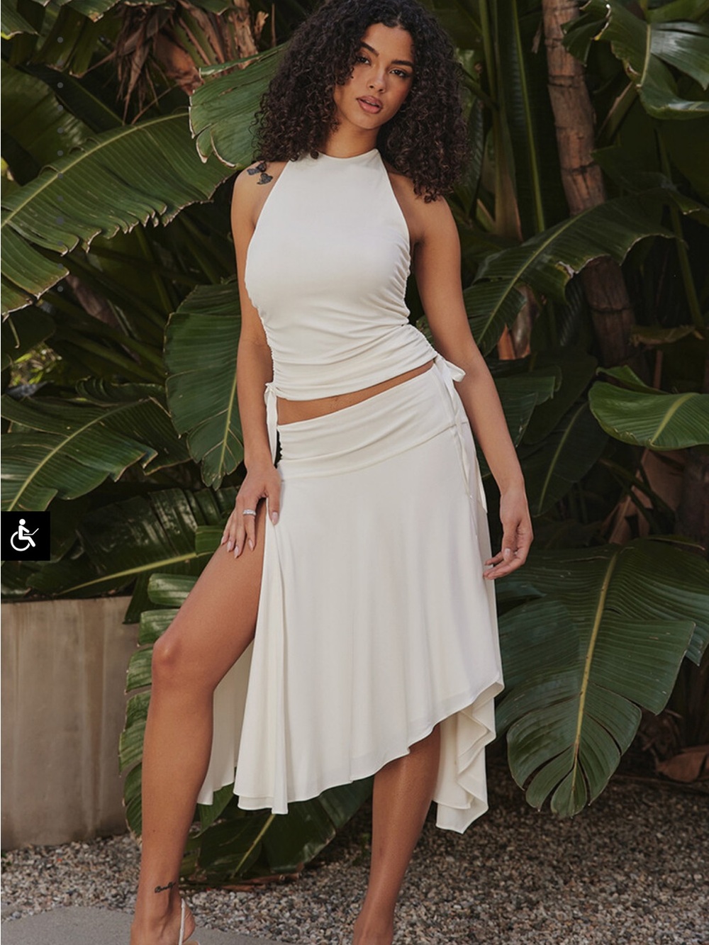 House of CB Ivory Asymmetric Midi Skirt and Ivory Open Halter Top